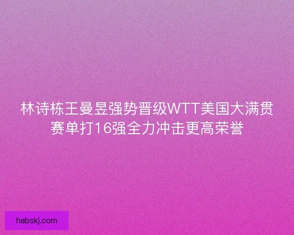 林诗栋王曼昱强势晋级WTT美国大满贯赛单打16强全力冲击更高荣誉