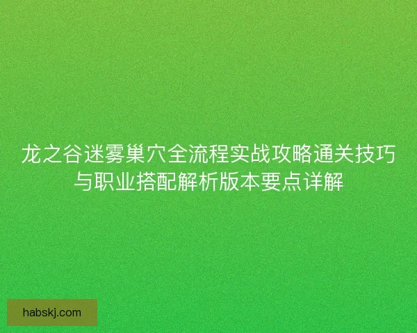 龙之谷迷雾巢穴全流程实战攻略通关技巧与职业搭配解析版本要点详解